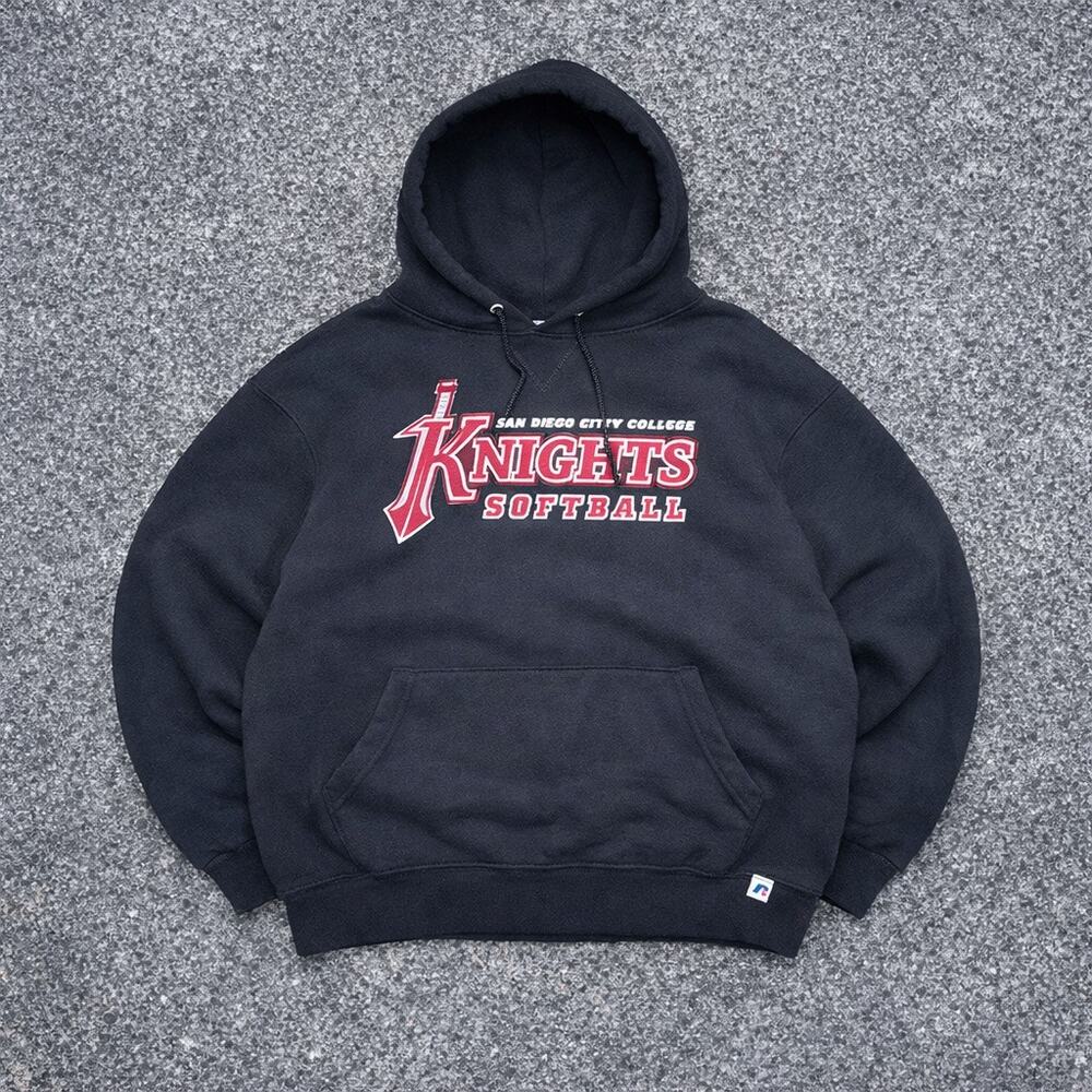 Russell Athletic Black Hoodie Size XL Boxy Cropped Oversized Knight Red jnco